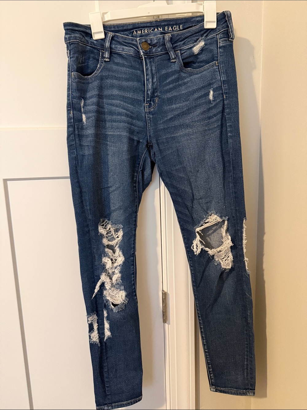 American Eagle Outfitters Dark Indigo Distressed Skinny Jeans